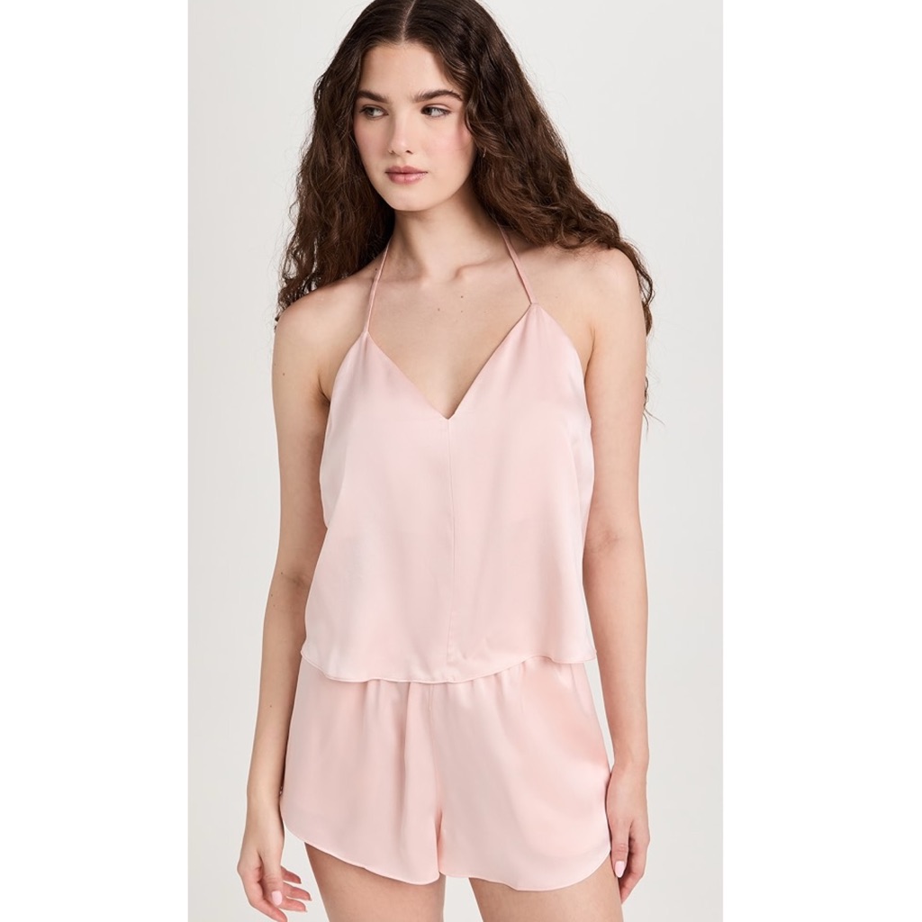 New Lunya Washable Silk Halter Cami Shorts Set In Frosted Rose Size Large